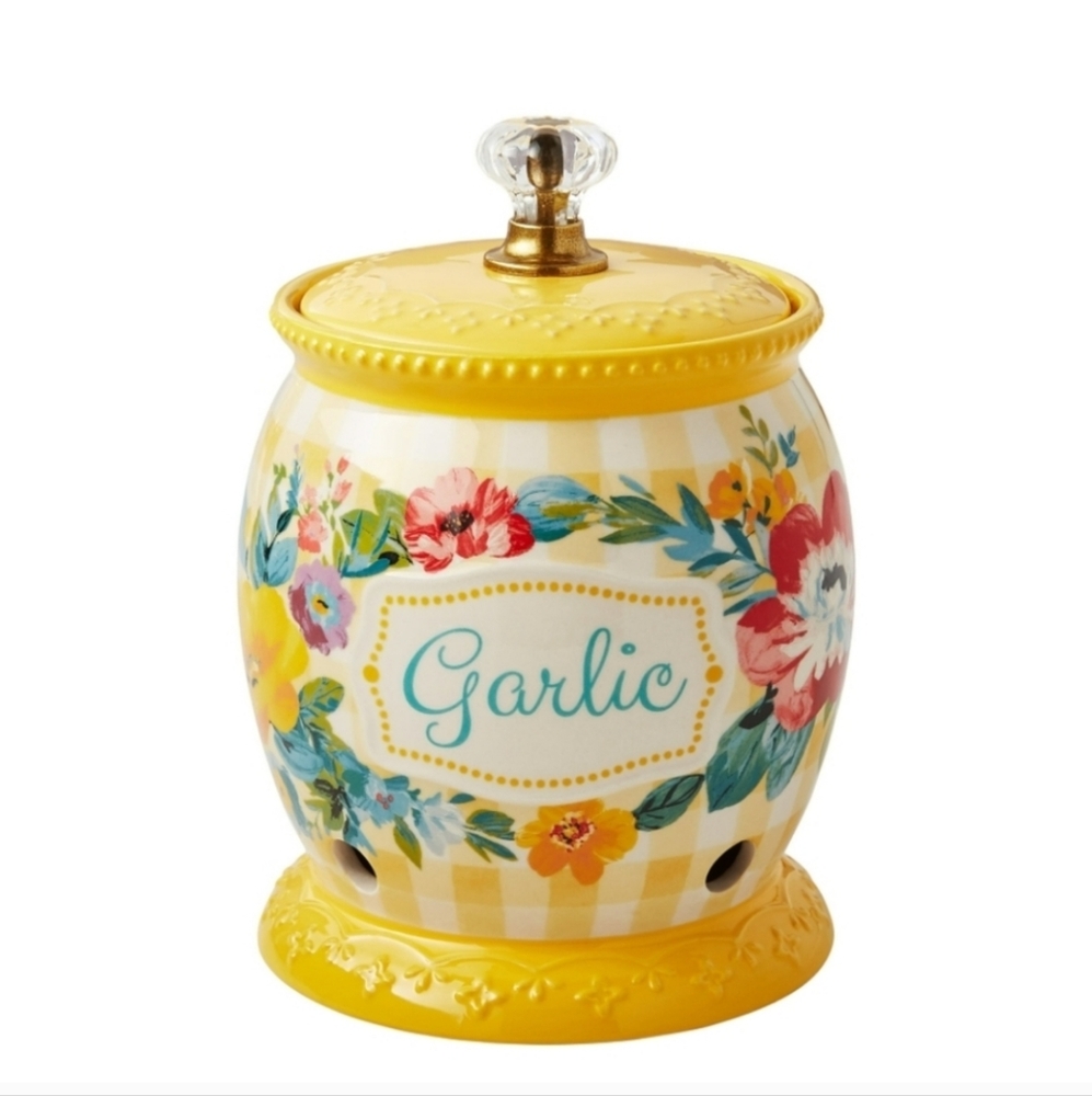 ❤️ New 2023 Pioneer Woman Sweet Romance Gingham Yellow Garlic Keeper